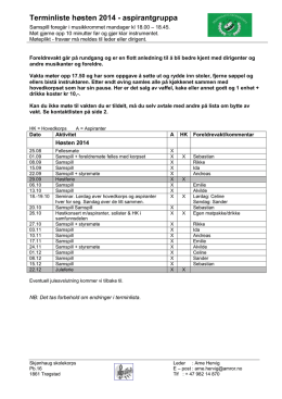 Terminliste høsten 2014 - aspirantgruppa
