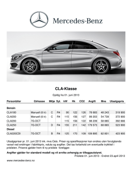 Prisliste Mercedes-Benz CLA