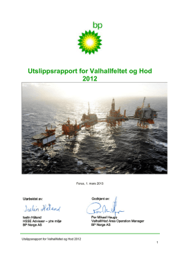 Utslippsrapport for Valhallfeltet og Hod 2012