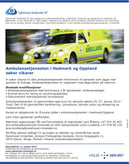Ambulansetjenesten i Hedmark og Oppland søker