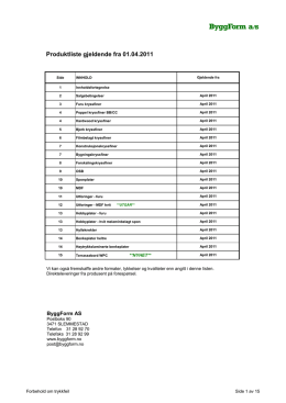Produktliste gjeldende fra 01.04.2011
