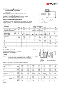 8.4 Direktemontasje i metaller med gjengerullende skruer etter DIN