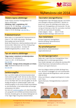 Nyhetsbrev oktober 2014 - Företagshälsan Falun Borlänge
