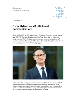 Oscar Hyléen ny VD i Diplomat Communications