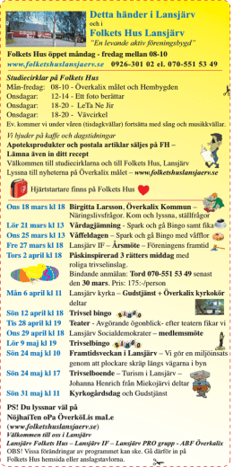 Vad händer i Lansjärv 2015 - Lansjärvs Folkets-hus