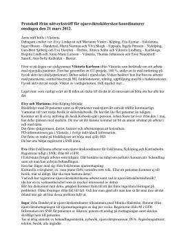 Protokoll ifrån nätverksträff i Västerås onsdagen den 21 mars 2012