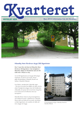 Mars 2012 | Information från din förvaltare Hässelby Hem förvärvar