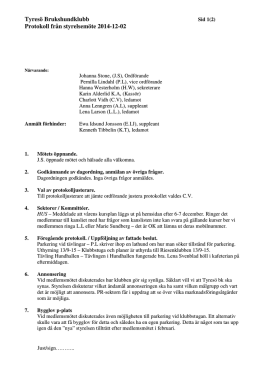 Tyresö Brukshundklubb Protokoll från styrelsemöte 2014-12-02