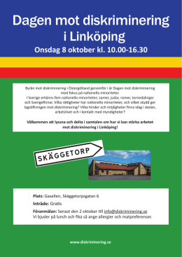 Dagen mot diskriminering i Linköping den 8 oktober kl 10