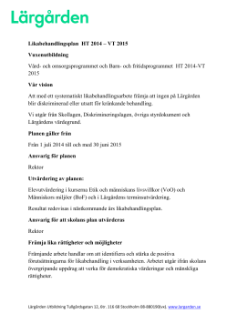 Likabehandlingsplan HT 2014 – VT 2015