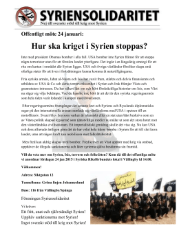 Offentligt m&ouml;te 24 januari: Hur ska kriget i Syrien stoppas?
