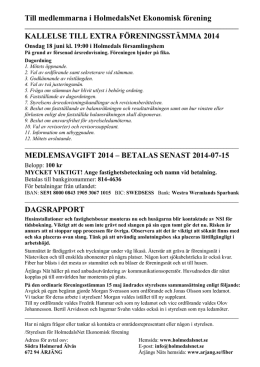 HolmedalsNet – Kallelse – Extra foreningsstamma 2014-06-18