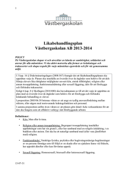 Likabehandlingsplan Västbergaskolan AB 2013-2014