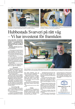 Tidningsartikel om Hubbestad Svarveri i Smålands Industrier