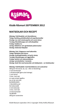 Klubb Råsmart SEPTEMBER 2012 MATSEDLAR OCH RECEPT