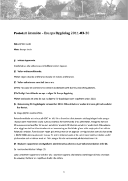 Protokoll årsmöte – Esarps Bygdelag 2011-03-20