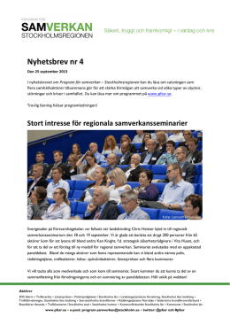 Nyhetsbrev nr 4/2013 - Program för samverkan, Stockholmsregionen