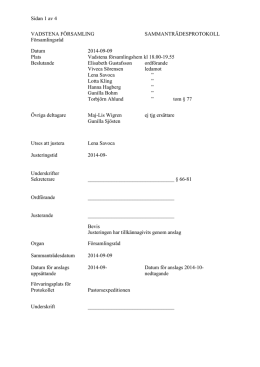 Sammanträdesprotokoll Vadstena församlingsråd 9 september 2014
