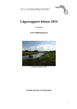 TULLSTORPSÅPROJEKTET Lägesrapport hösten 2014