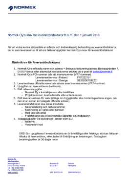 Normek Oy:s krav för leverantörsfakturor fr.o.m. den 1 januari 2013