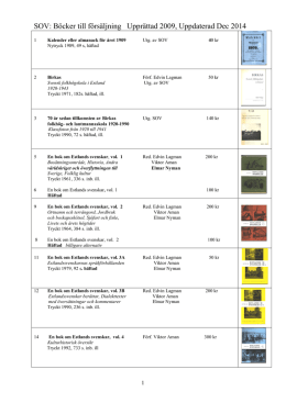 SOV: Böcker till försäljning Upprättad 2009, Uppdaterad Dec 2014