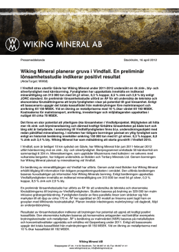 Wiking Mineral planerar gruva i Vindfall. En preliminär