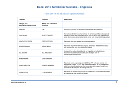 Excel 2010 funktioner Svenska - Engelska