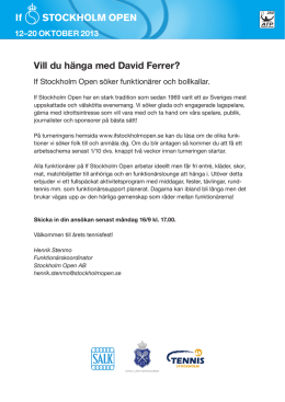 12–20 OKTOBER 2013 Vill du hänga med David Ferrer?