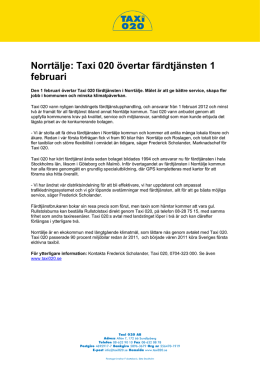 Norrtälje: Taxi 020 övertar färdtjänsten 1 februari
