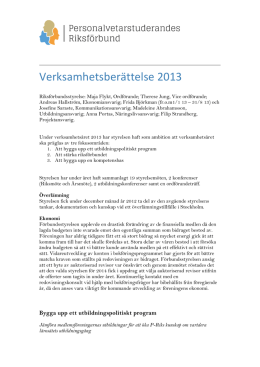 Verksamhetsberättelse 2013 - Personalvetarstuderandes Riksförbund