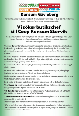 Vi söker butikschef till Coop Konsum Storvik