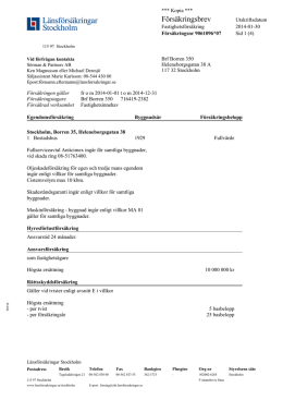 Försäkringsbrev 2014 - Bostadsrättsföreningen Borren 350