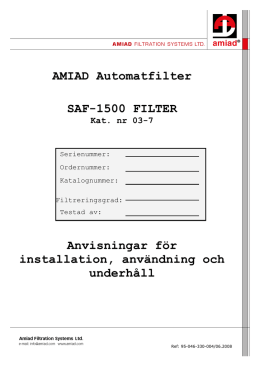 AMIAD Automatfilter SAF-1500 FILTER Anvisningar för