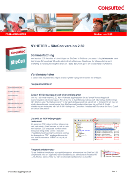 NYHETER – SiteCon version 2.50