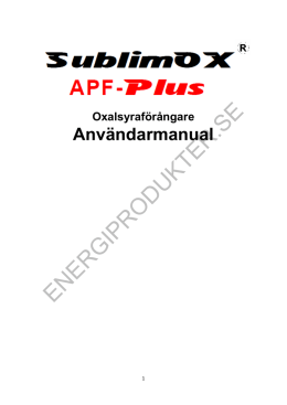 SublimOX APF-Plus Manual