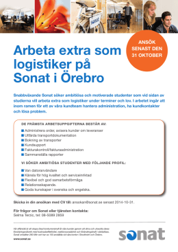 Arbeta extra som logistiker på Sonat i Örebro
