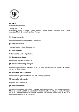 Protokoll Psykologiska föreningen Tisdag 2007-01