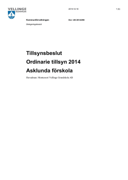 Tillsynsbeslut Ordinarie tillsyn 2014 Asklunda