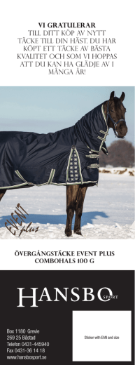 Vi gratulerar till ditt köp av nytt täcke till Din häst