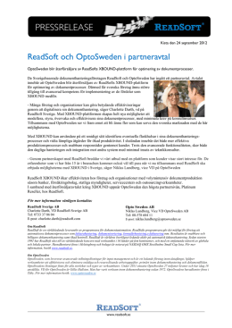 ReadSoft och OptoSweden i partneravtal
