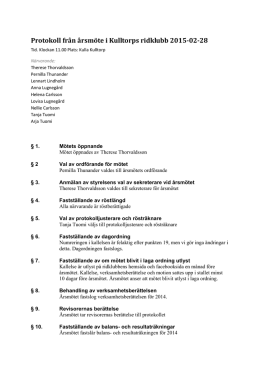 Protokoll från årsmöte i Kulltorps ridklubb 2015-02-28