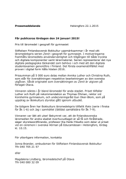 Pressmeddelande Helsingfors 22.1.2015 Får publiceras