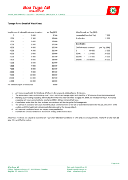 Full set of tariffs Gothenburg 2012