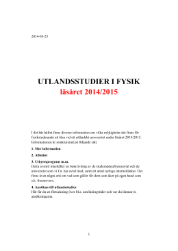 Utlandsstudier 2014/15 - Institutionen för fysik