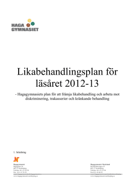 Likabehandlingsplan för läsåret 2012-13