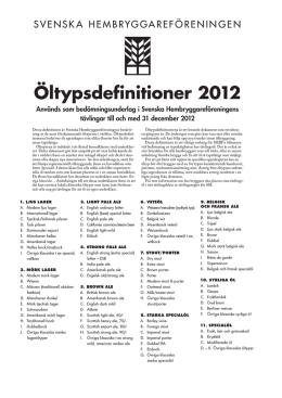 Öltypsdefinitioner 2012 - Svenska hembryggareföreningen