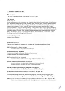 Protokoll - Årsamöte Järfälla HC, 2013-05-23 kl 19.00
