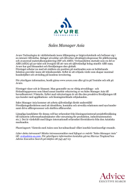Sales Manager Asia - Avure Technologies