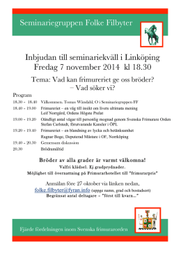 Inbjudan till seminariekväll i Linköping Fredag 7 november