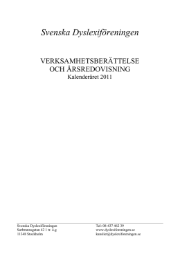 VERKSAMHET - Svenska Dyslexiföreningen